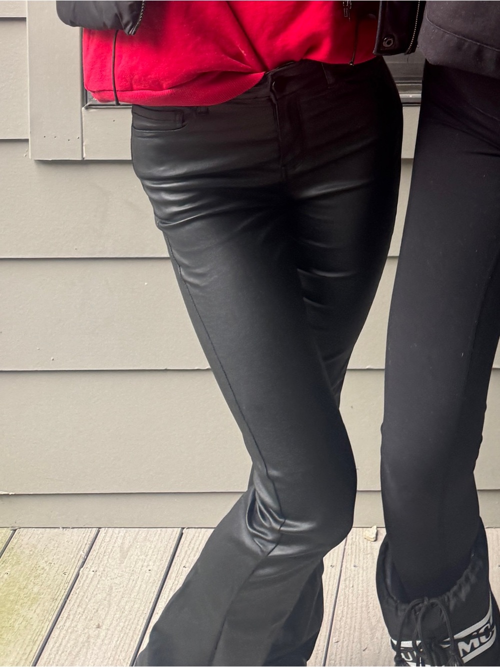 Edikted Black Faux Leather Flare Jeans